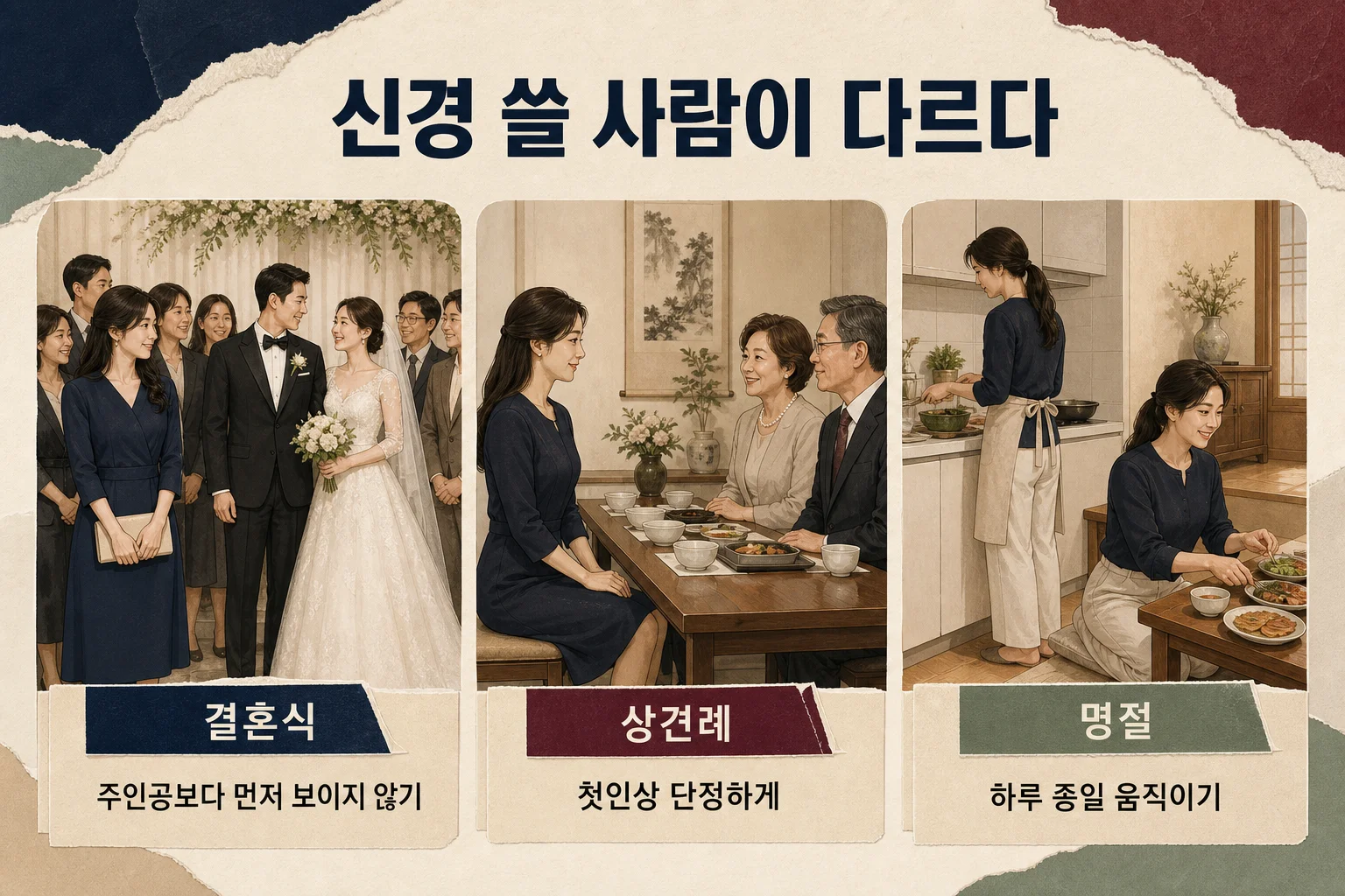 결혼식 하객룩과 상견례 명절 복장 신경 포인트 비교