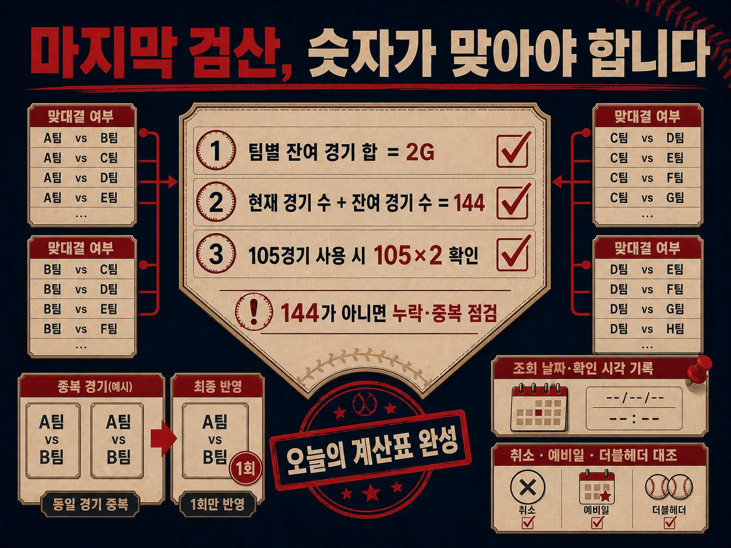 KBO 잔여 경기 수 합계를 검증하는 계산 방법
