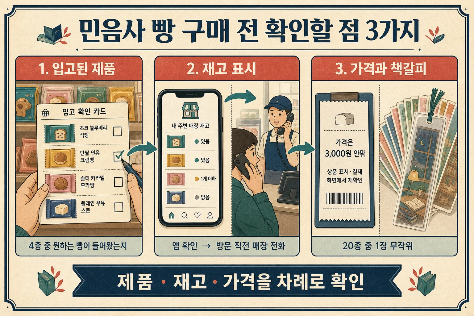 민음사 빵 구매 전 제품 재고 가격 확인 사항