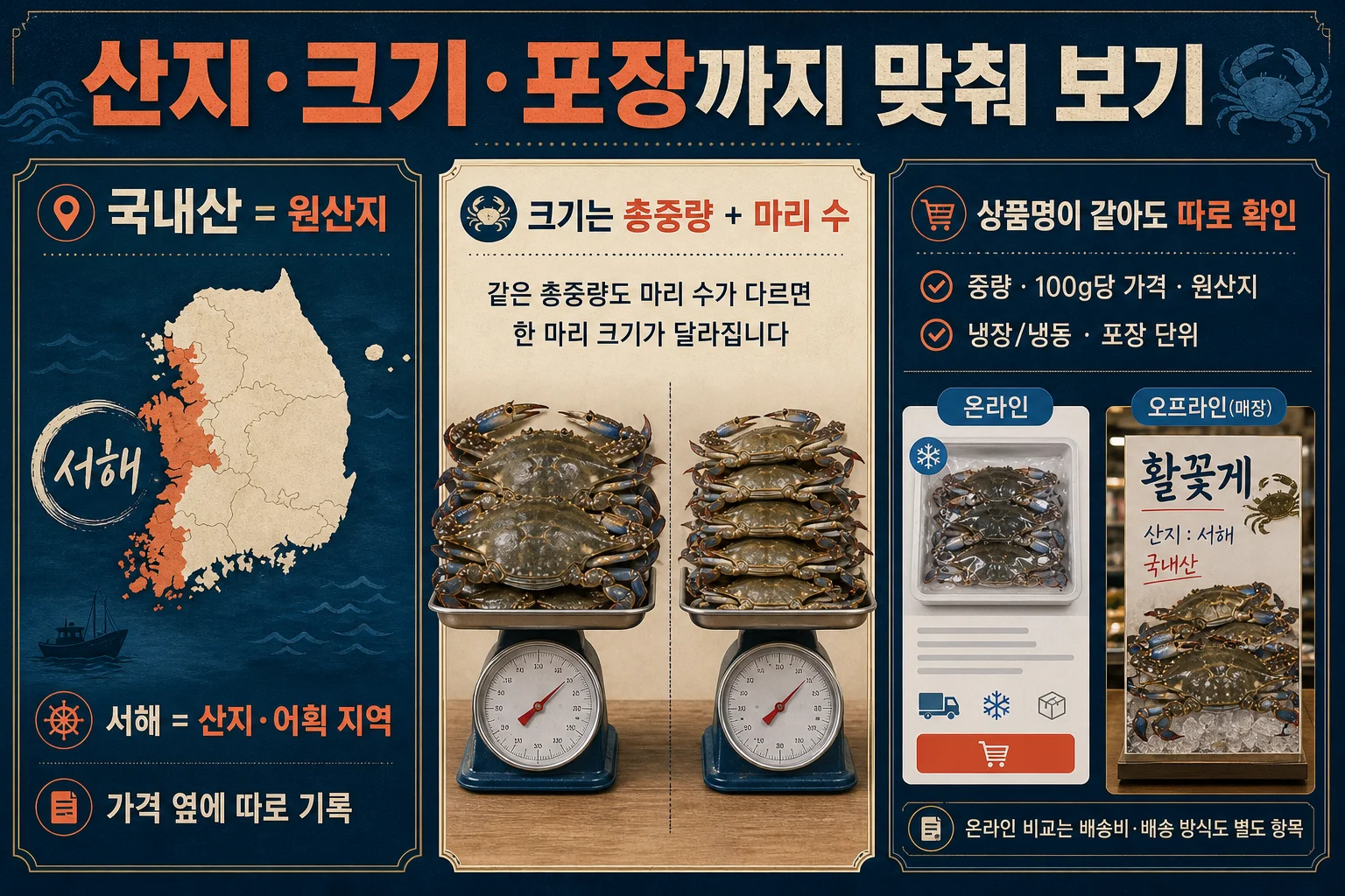 • 국내산 꽃게 산지와 크기 비교 기준
