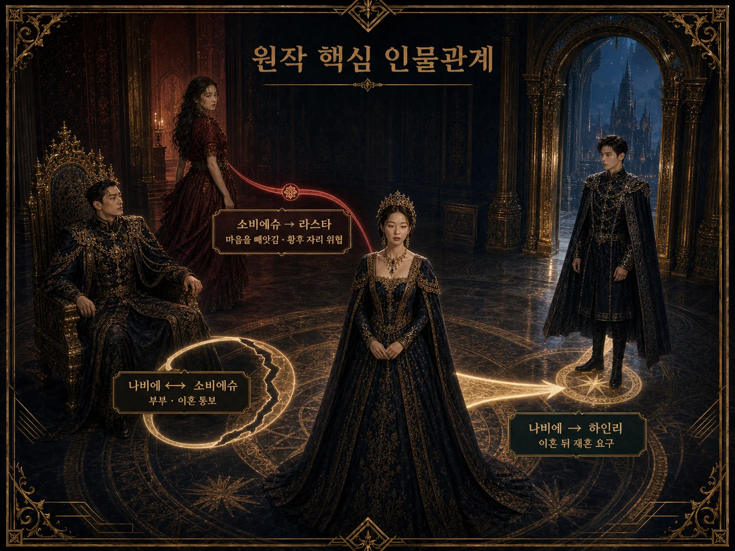 재혼 황후 원작 인물관계도 나비에 소비에슈 라스타 관계 이미지