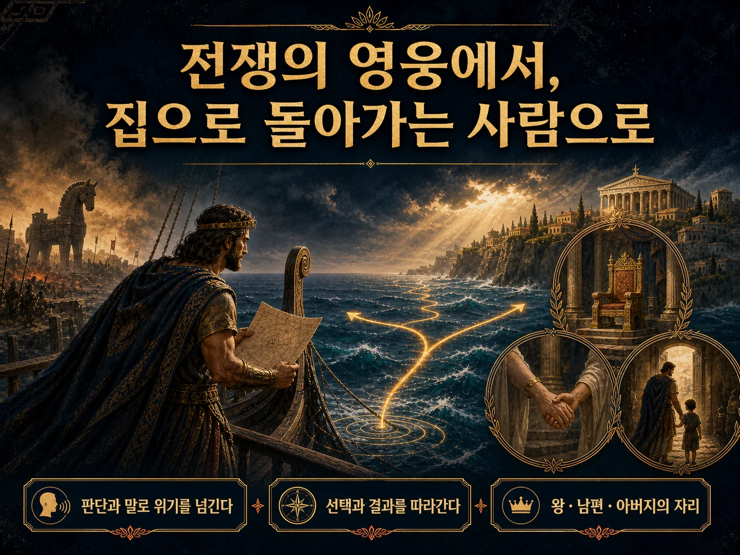 오디세우스·페넬로페·텔레마코스의 귀향과 가족 관계 정리.