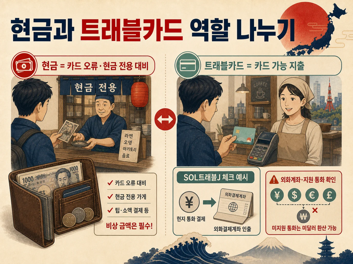 일본 트래블카드의 외화결제계좌와 지원 통화 확인