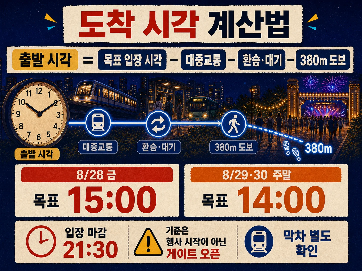 송도달빛축제공원 게이트 오픈 기준 도착 시각 계산 안내