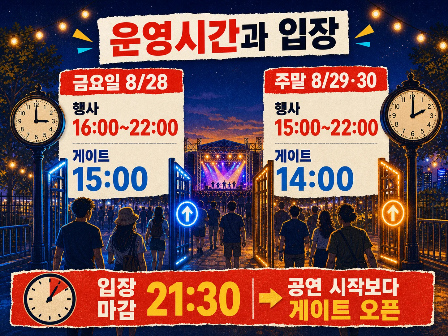 송도달빛축제공원 평일·주말 게이트 오픈과 입장 마감 안내