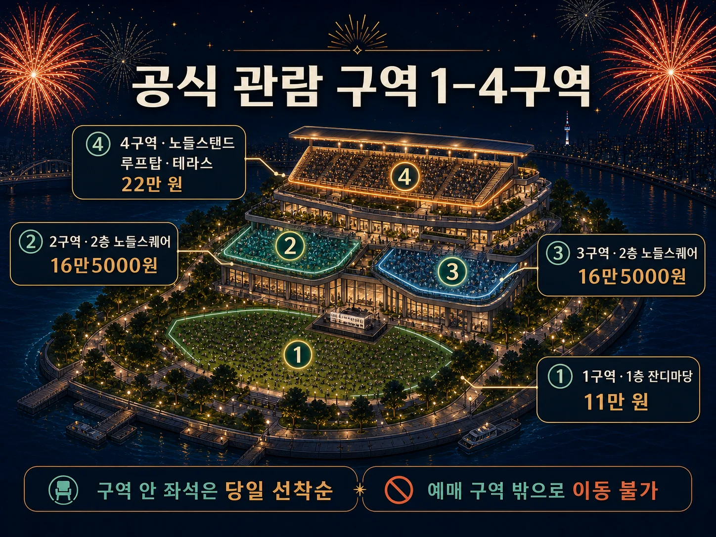 서울세계불꽃축제 노들섬 공식 관람 구역 1구역부터 4구역까지 안내