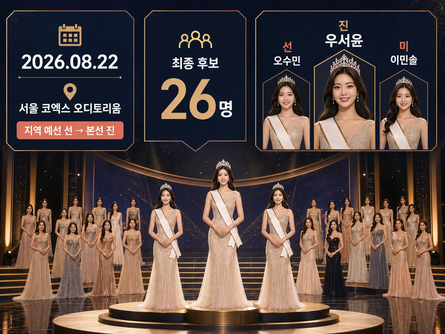 제70회 미스코리아 본선에서 진으로 호명된 우서윤과 대회 결과