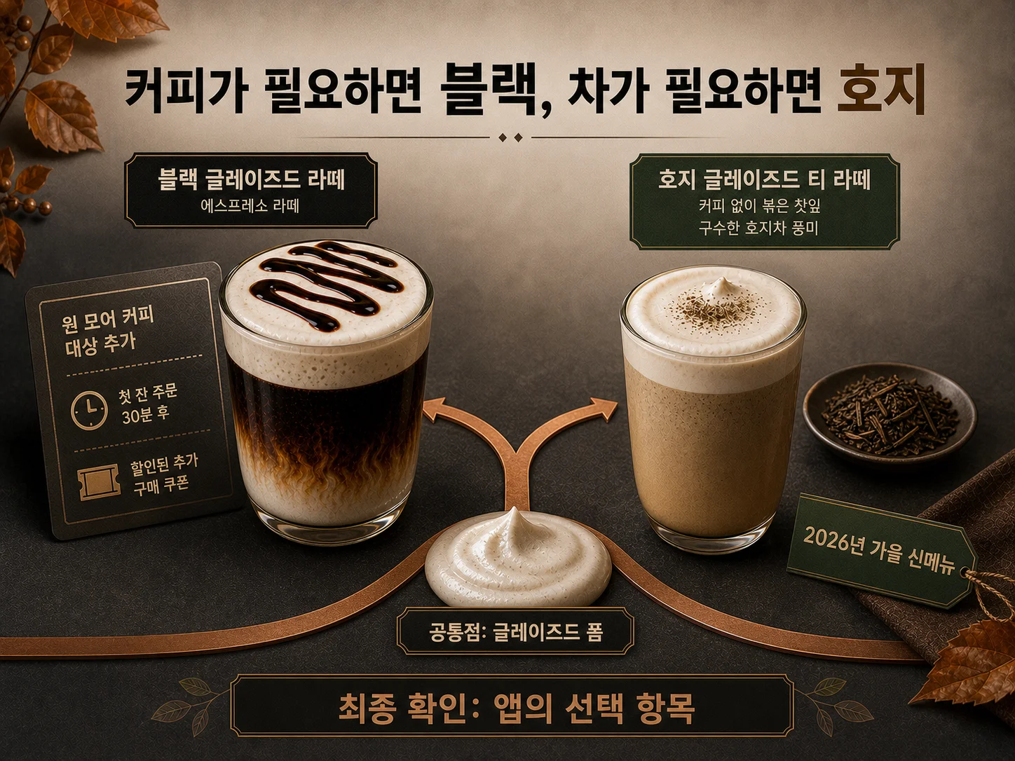 커피가 필요할 때 블랙, 구수한 차가 필요할 때 호지를 고르는 기준