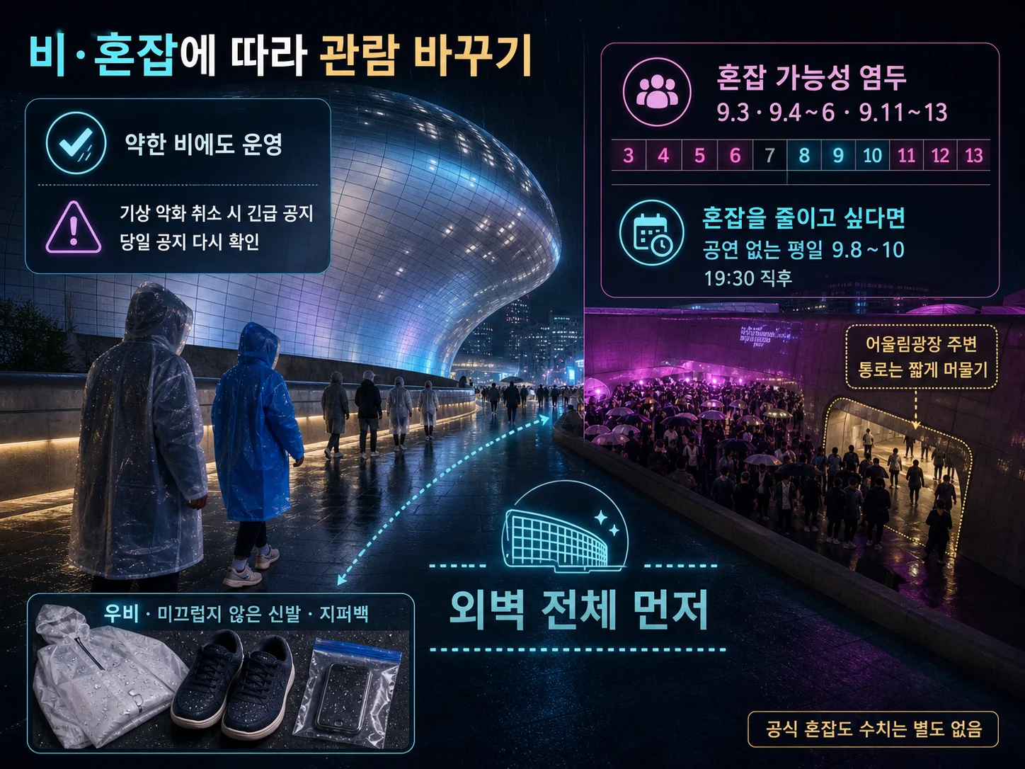 비와 혼잡에 대비한 서울라이트 DDP 관람 준비 방법