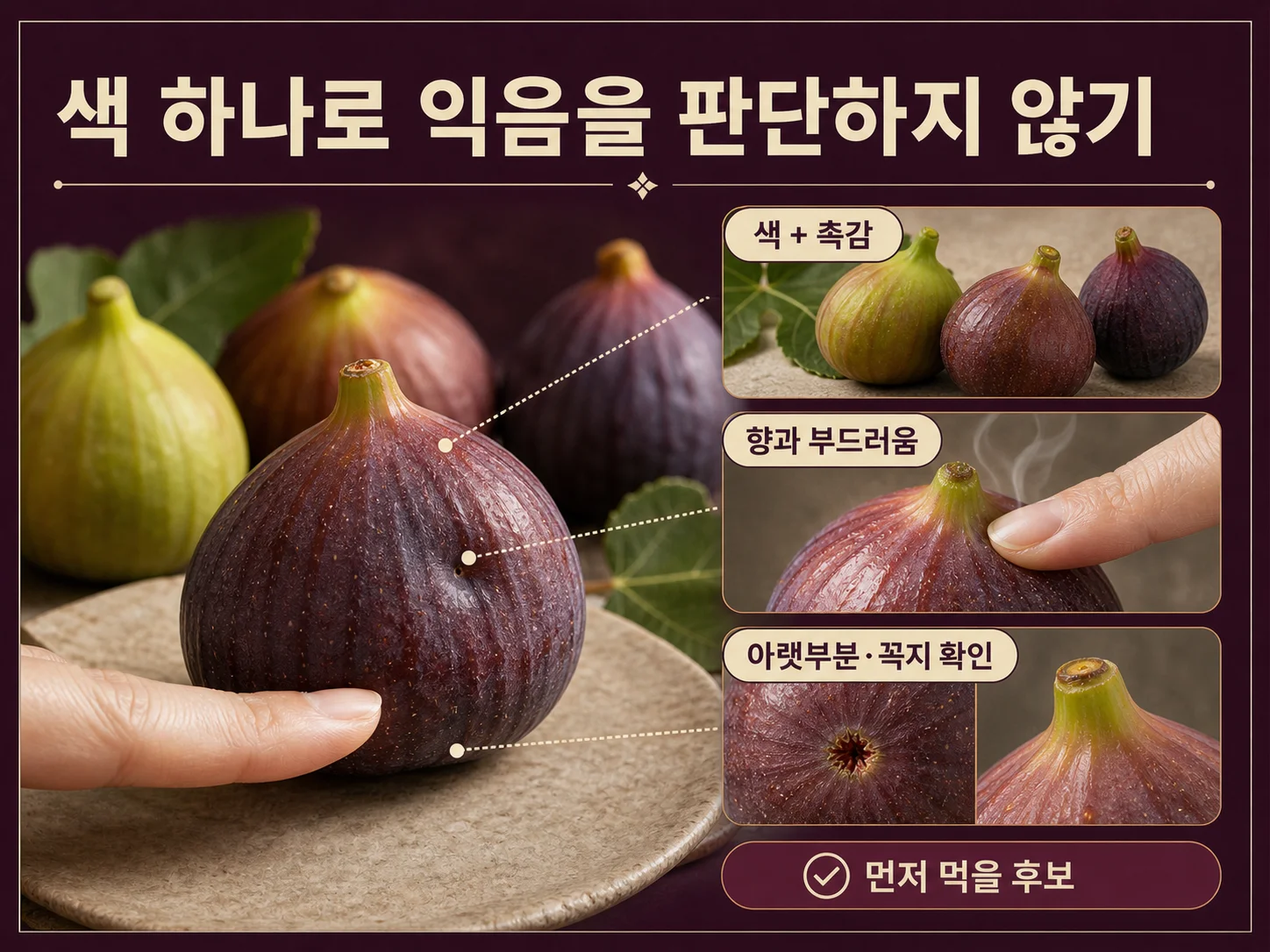 색·촉감·꼭지로 무화과 익은 정도를 확인하는 기준