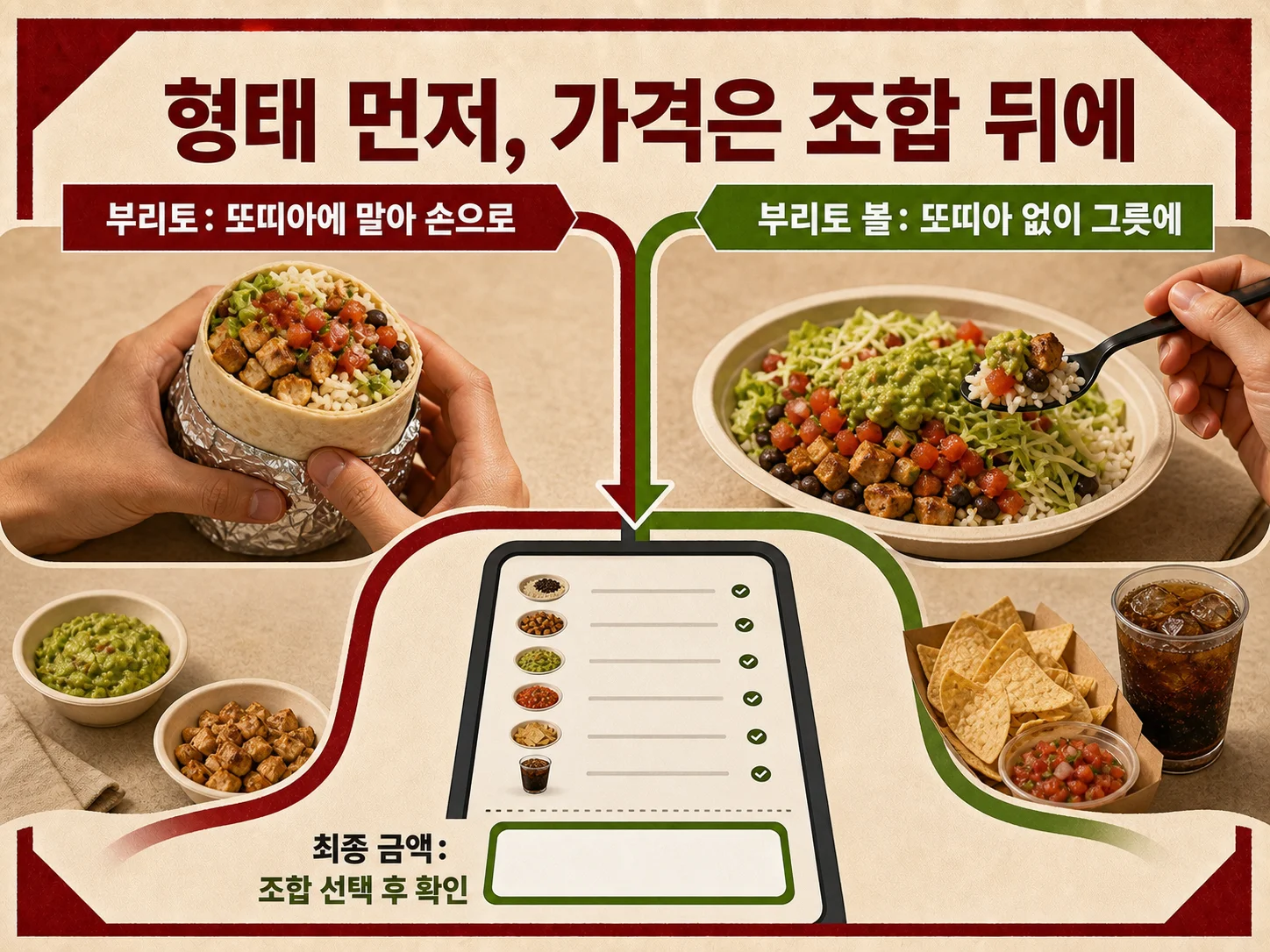 치폴레 강남 부리토와 부리토 볼 메뉴 선택