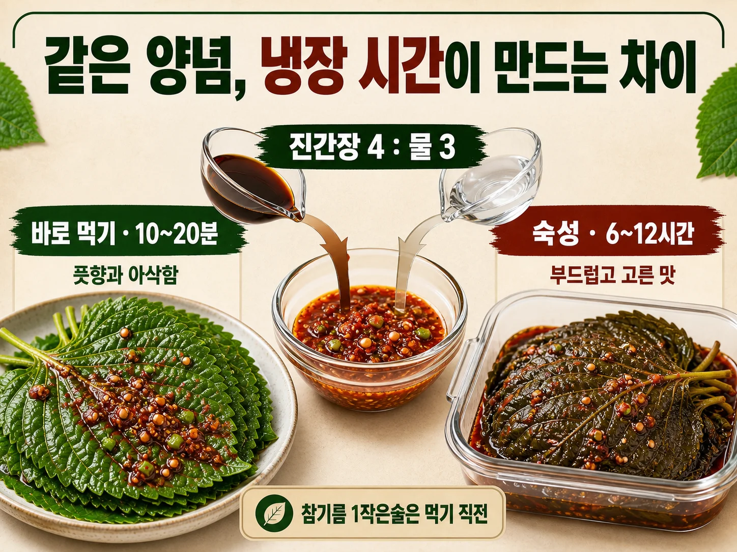 바로 먹는 깻잎 양념장과 숙성 깻잎 양념장의 맛 차이
