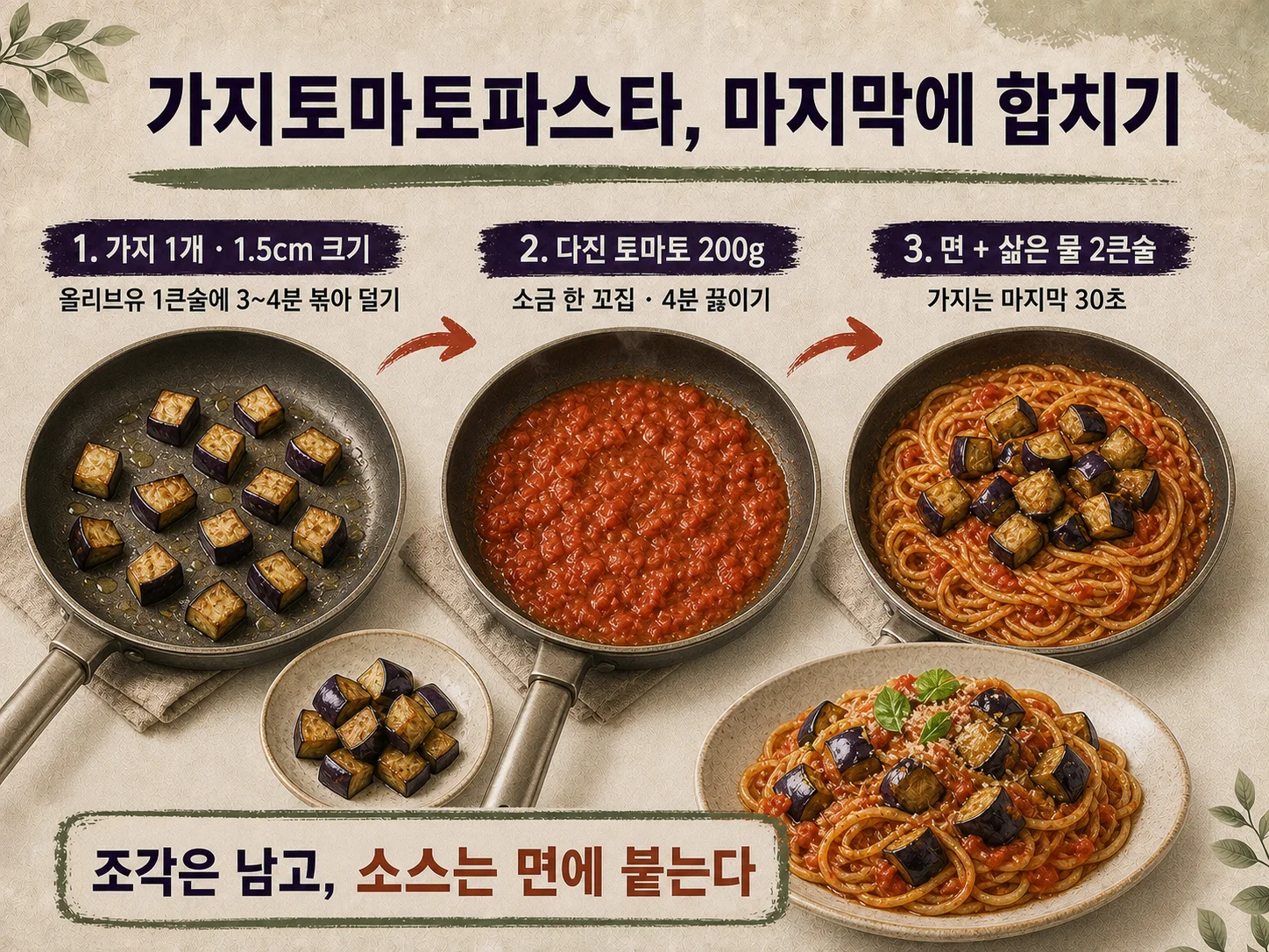 볶은 가지를 마지막에 넣어 완성한 가지토마토파스타