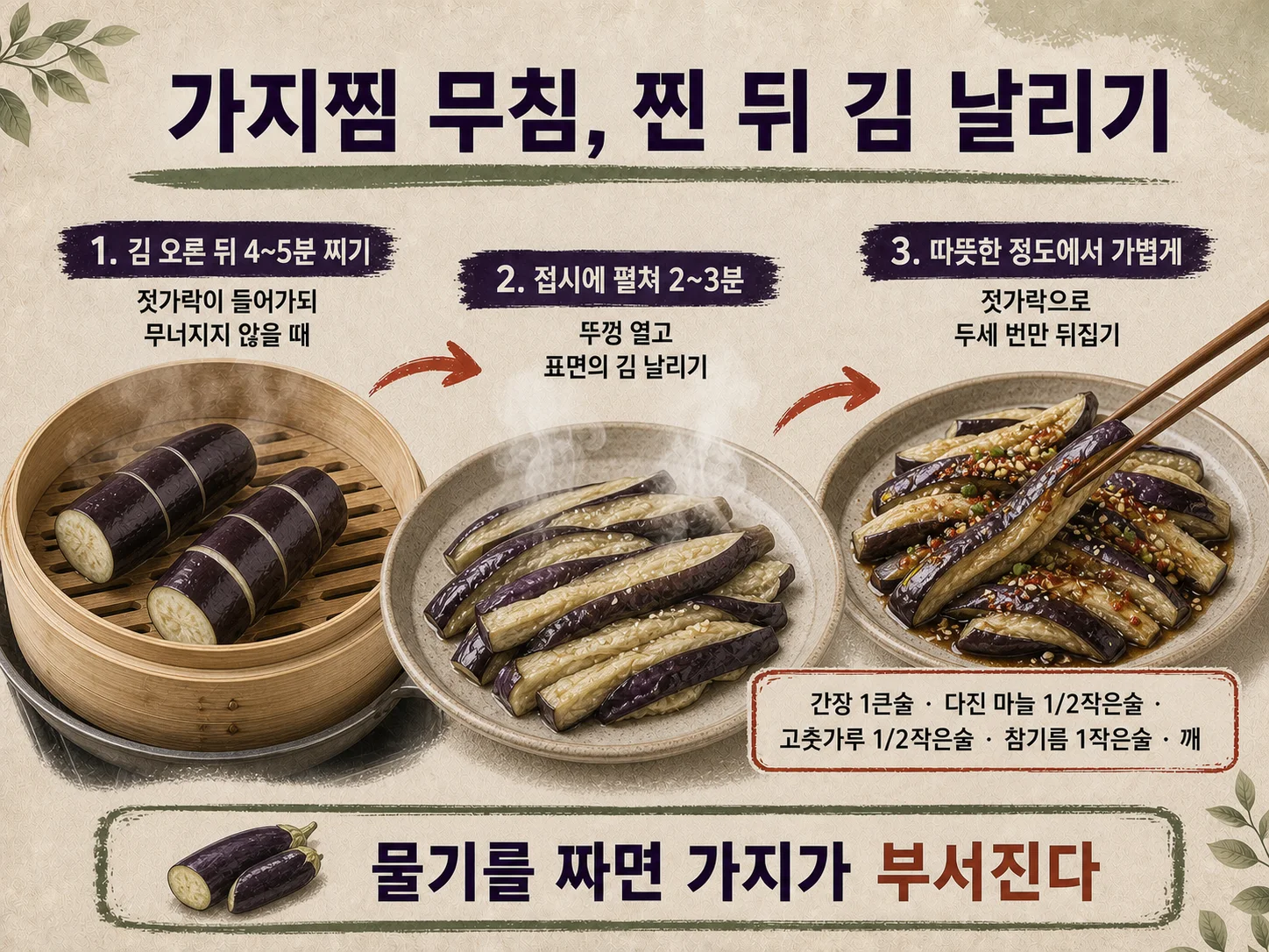 김을 날린 뒤 양념한 부드러운 가지찜 무침