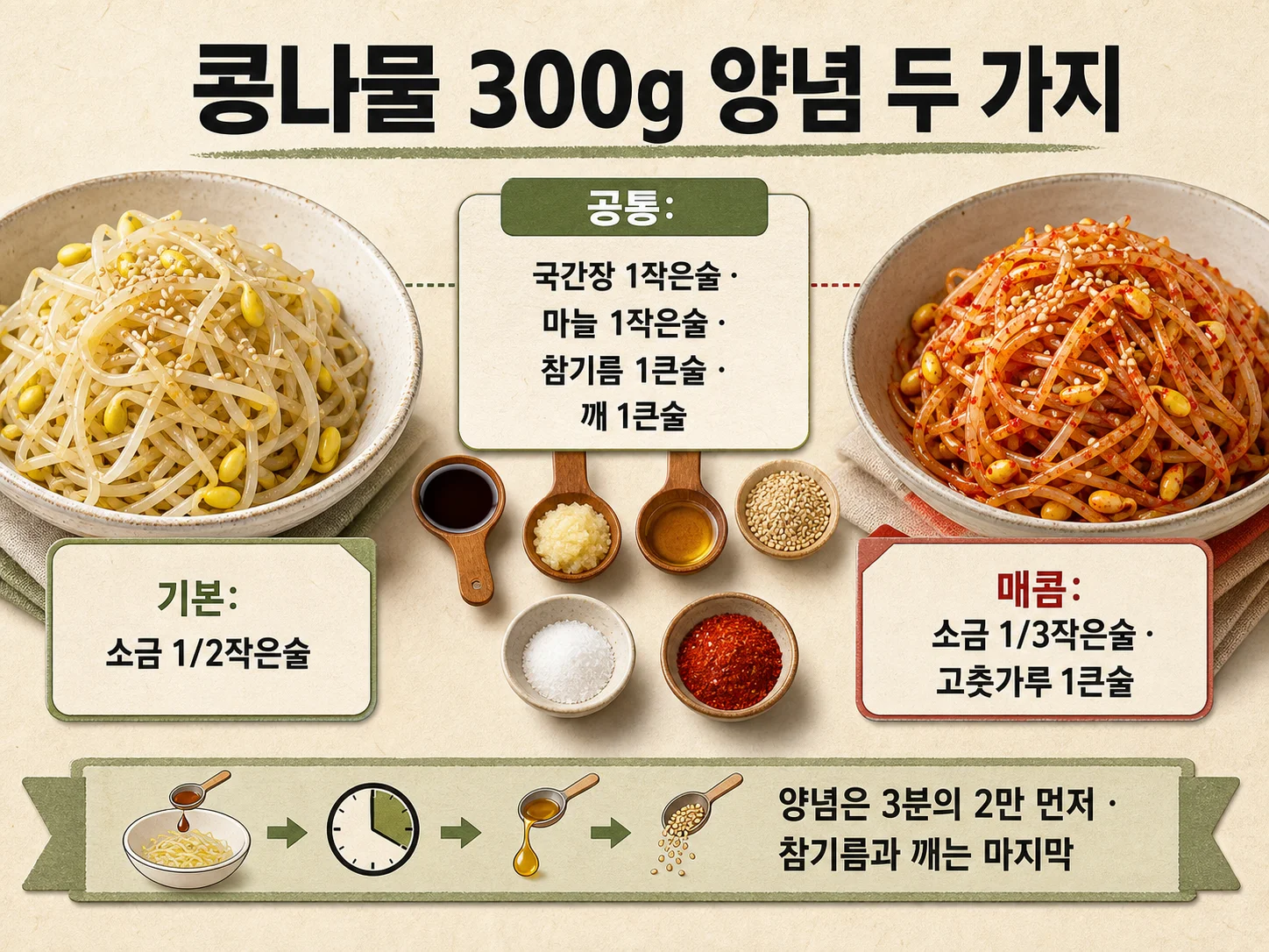 콩나물무침 기본 양념과 매콤 양념 비율