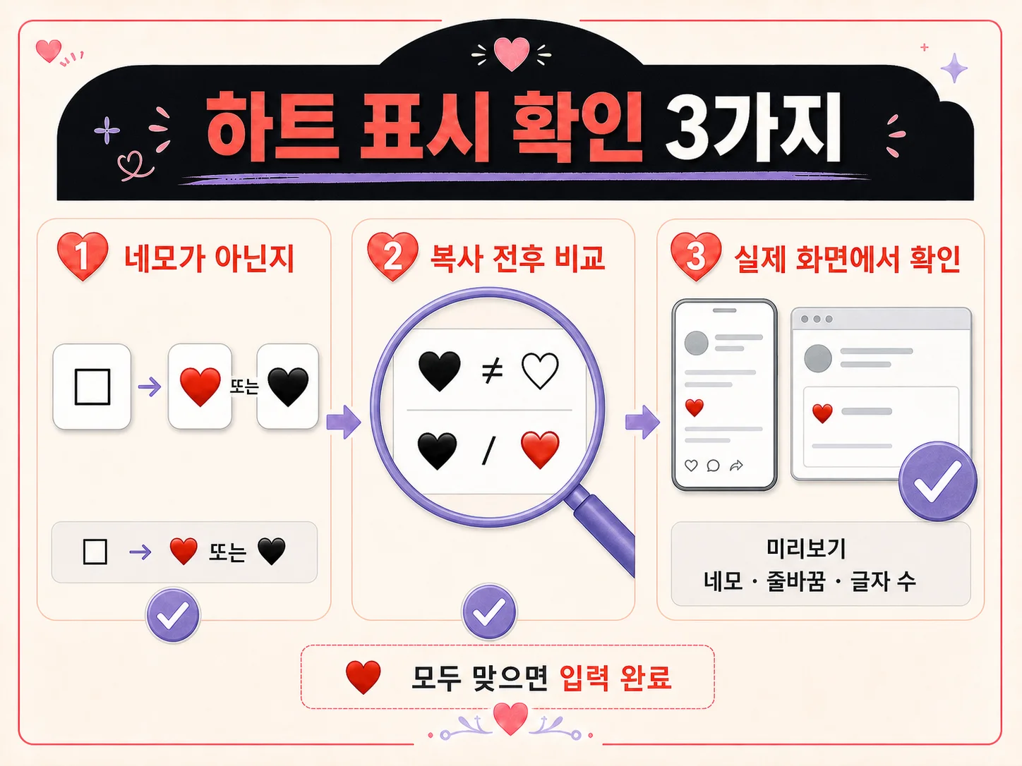 하트 특수기호가 정상 표시되는지 확인하는 방법