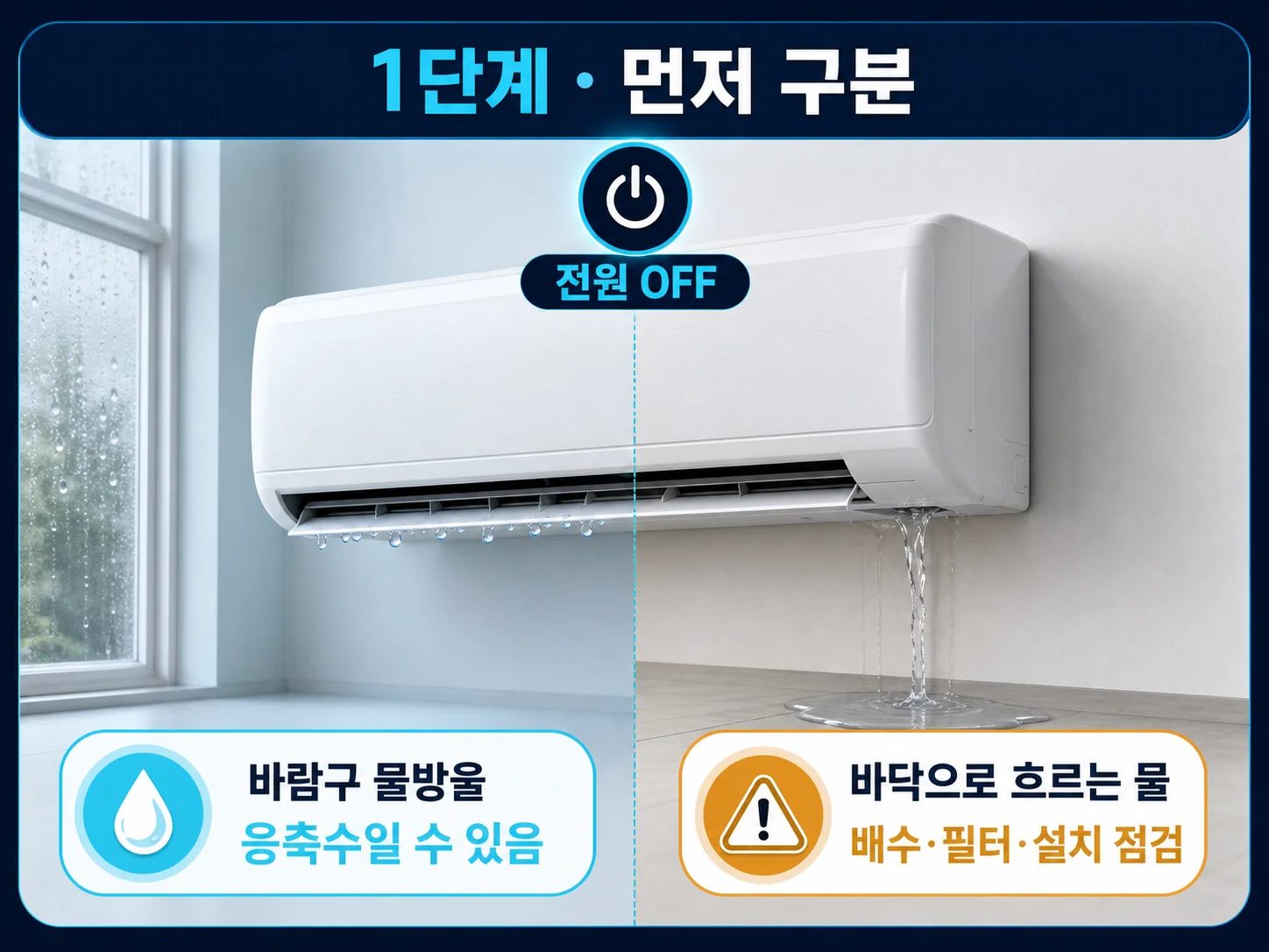 에어컨 실내기 응축수와 바닥 누수 구분