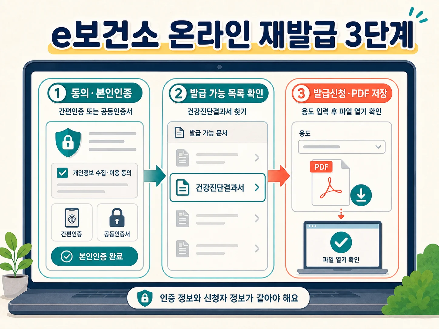e보건소 본인인증과 건강진단결과서 온라인 발급 과정