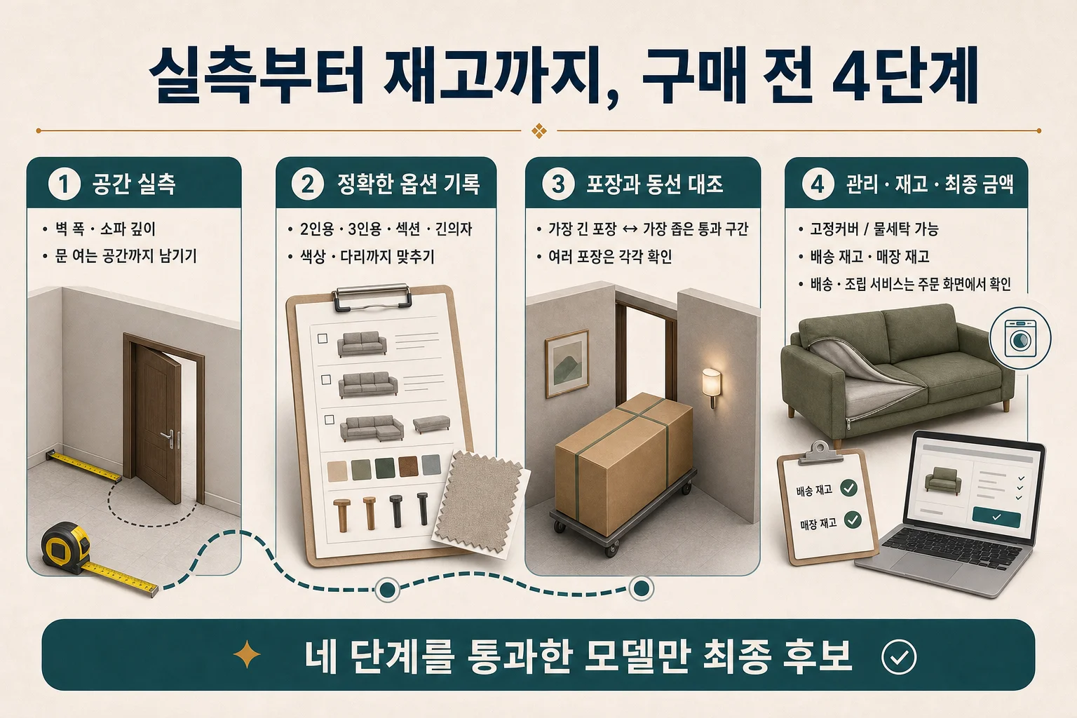 소파 실측·제품 옵션·포장·재고·커버 관리 구매 전 체크리스트
