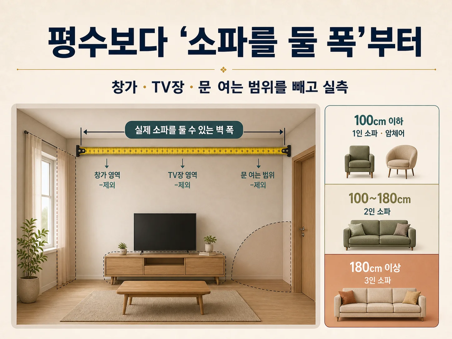 소파 배치 공간 폭별 1인·2인·3인 소파 선택 기준