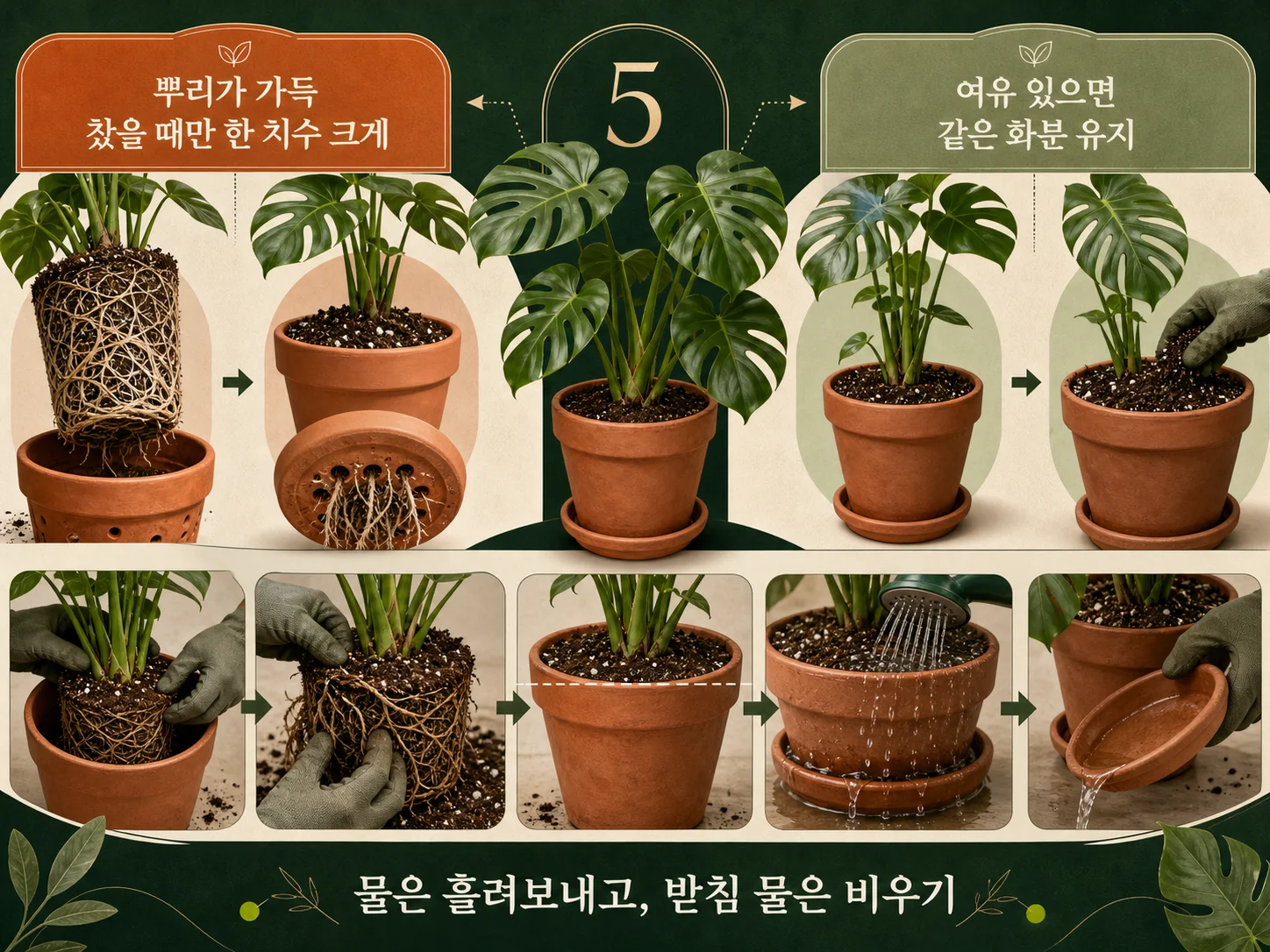 몬스테라 뿌리 상태에 따른 한 치수 큰 화분 선택과 분갈이 방법