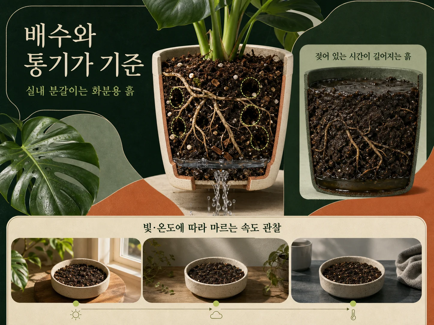 몬스테라 배수와 통기를 고려한 분갈이 흙 선택 기준