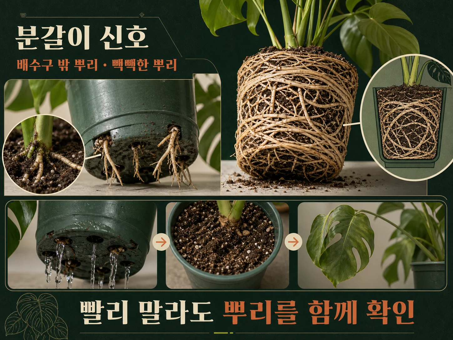 몬스테라 뿌리 과밀과 흙이 빨리 마르는 분갈이 신호