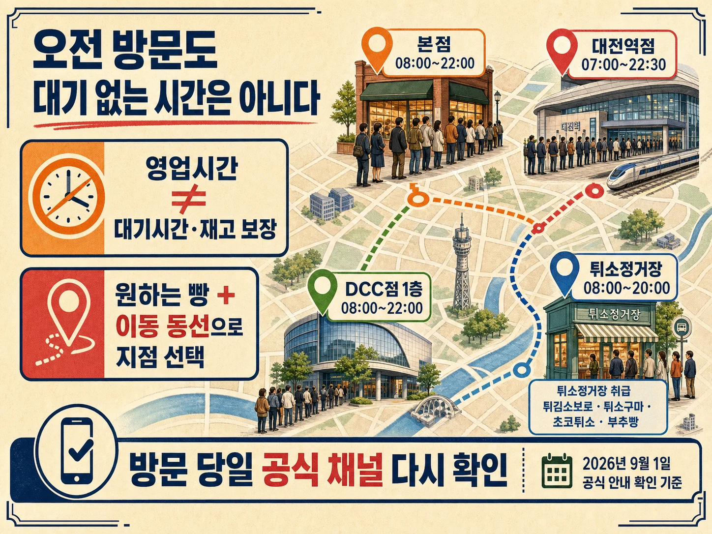 성심당 본점과 대전역점 및 튀소정거장 매장별 정보 확인
