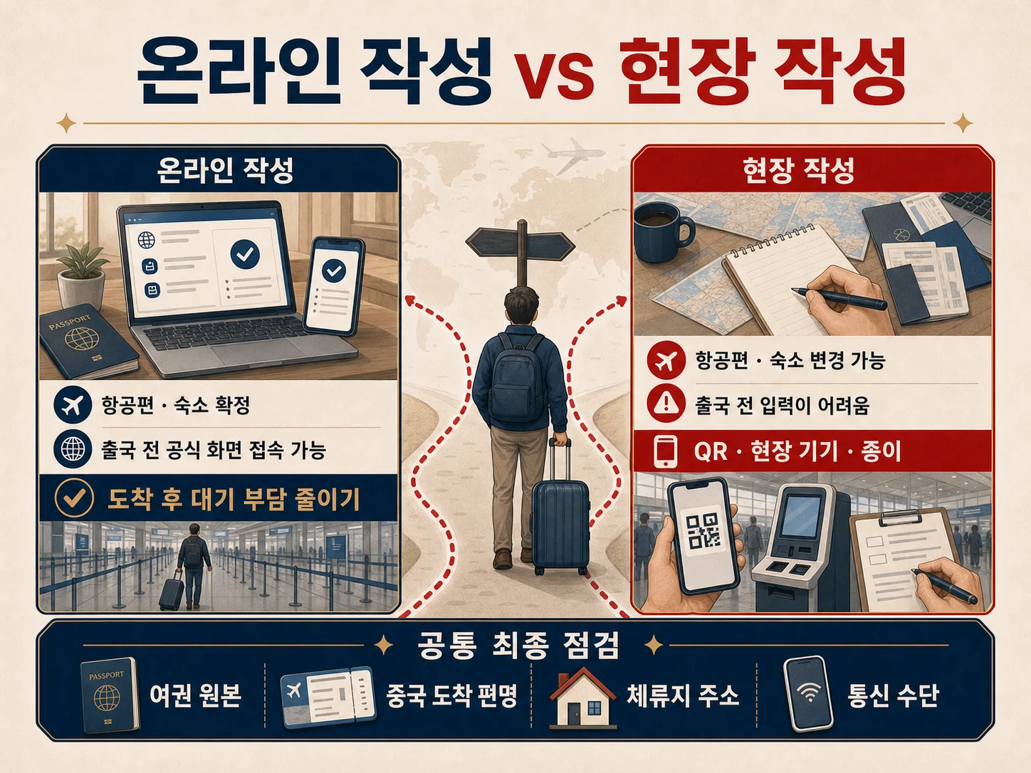 중국 입국신고서 온라인 작성과 현장 작성 선택 기준