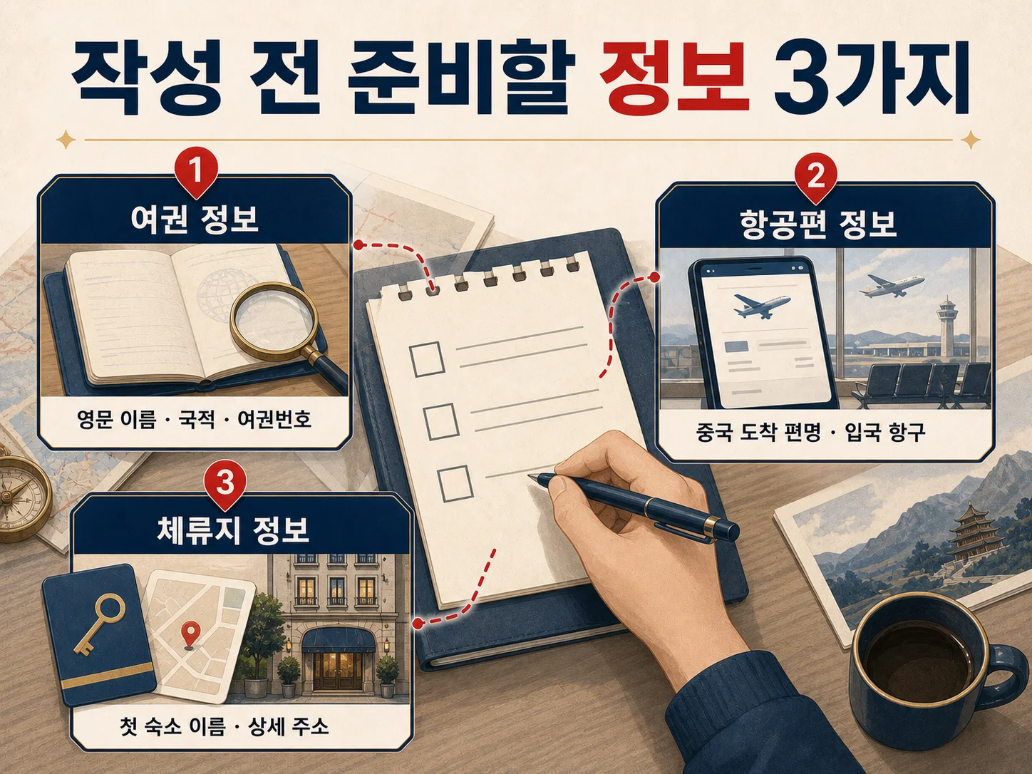 중국 입국신고서에 필요한 여권·항공편·체류지 정보