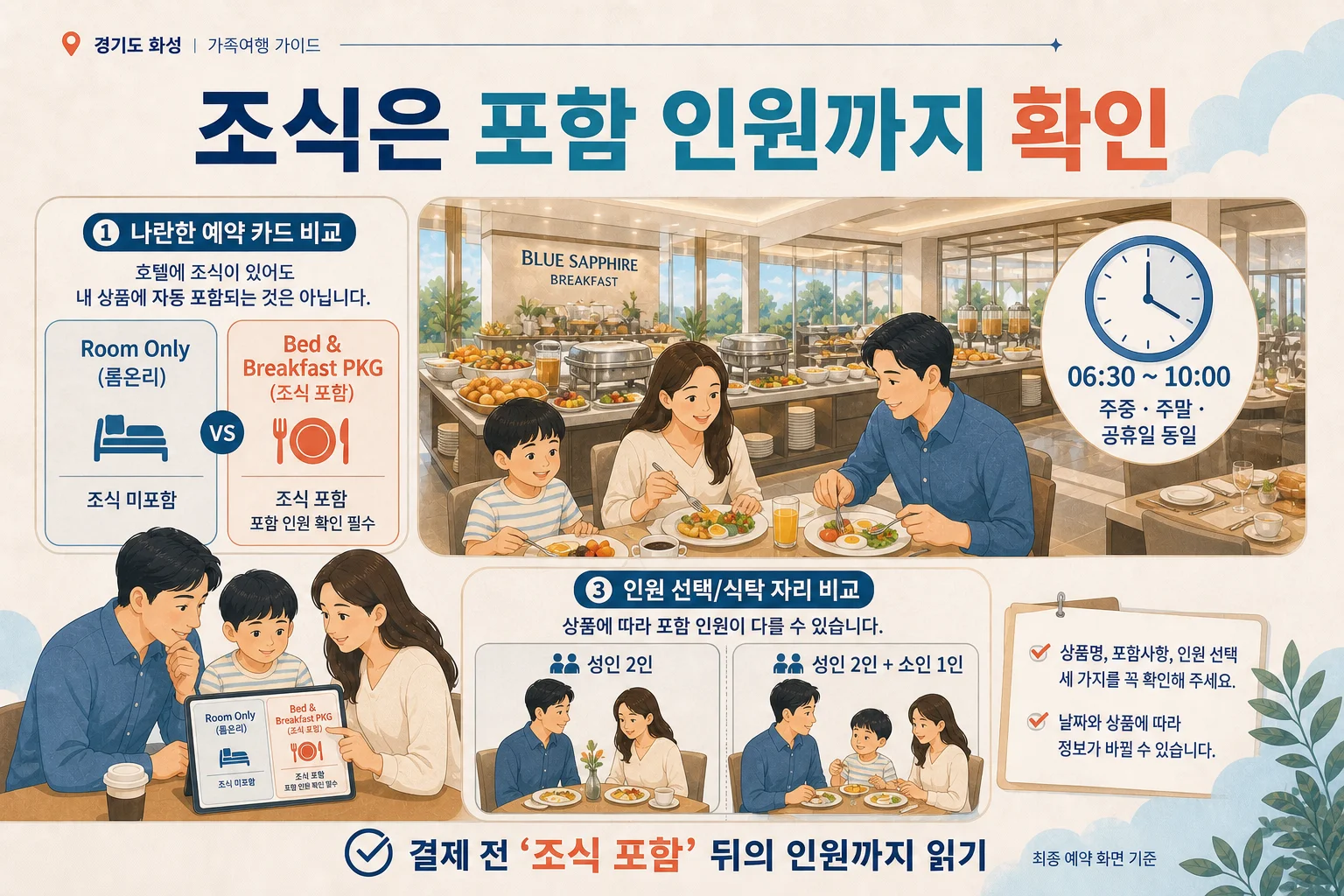 롤링힐스 블루사파이어 조식 시간과 포함 인원 확인