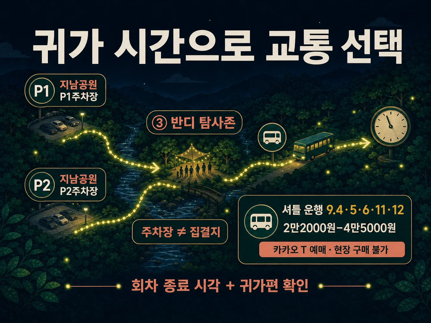 무주반딧불축제 임시주차장·카카오 T 셔틀·신비탐사 귀가 동선