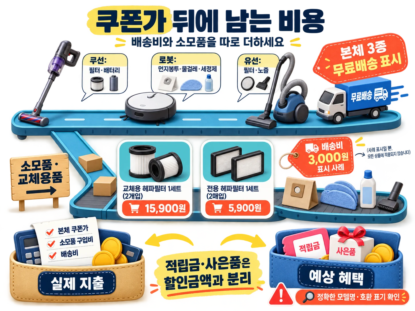 청소기 배송비와 필터·소모품 추가 비용 확인