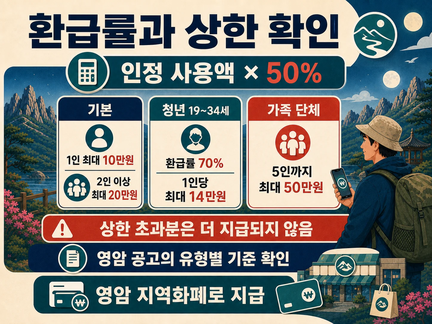 영암 반값여행 환급률과 1인 및 가족 단체 상한 계산 안내