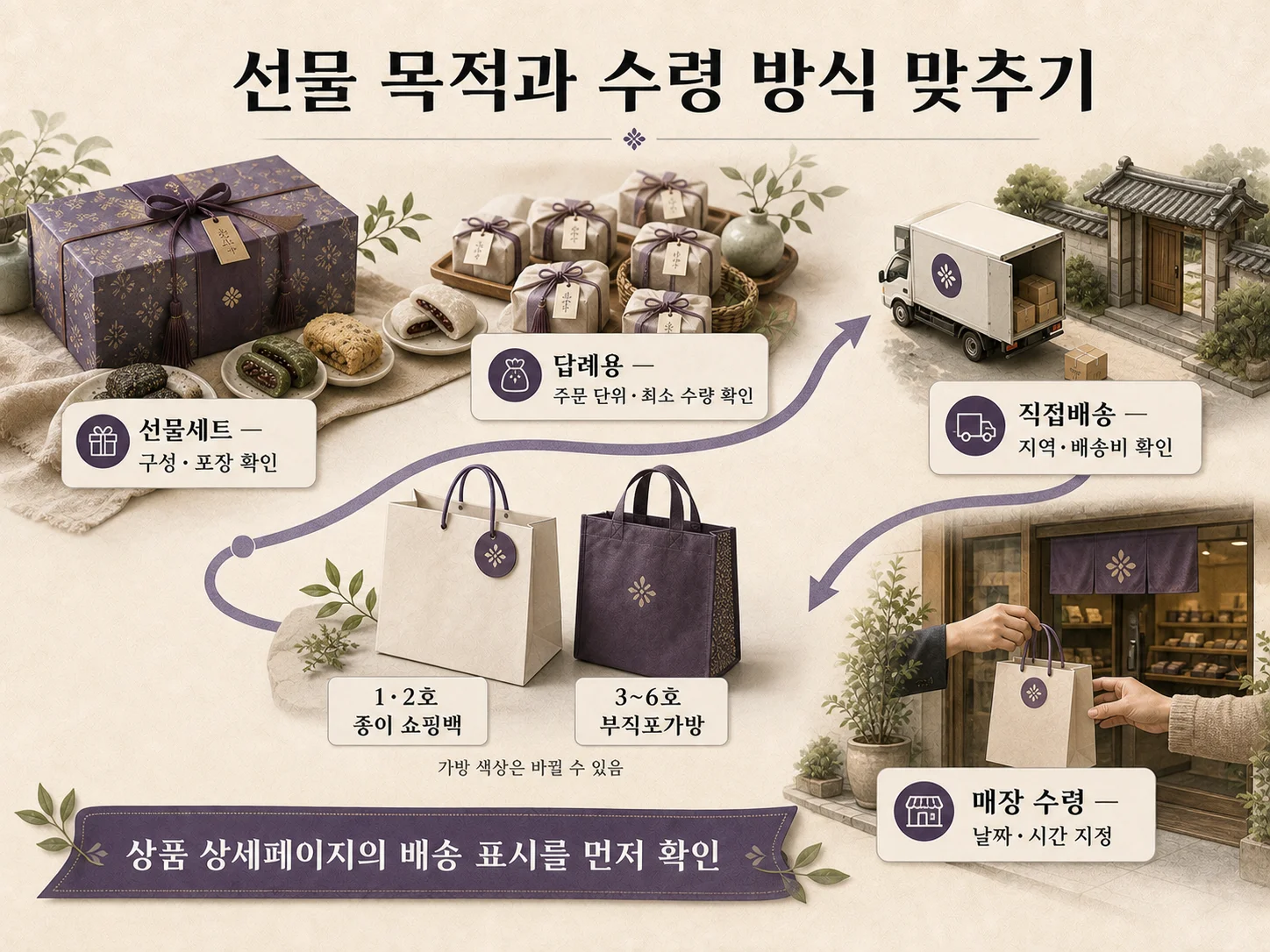 압구정공주떡 선물세트 포장과 희망배송일별 수령 방식