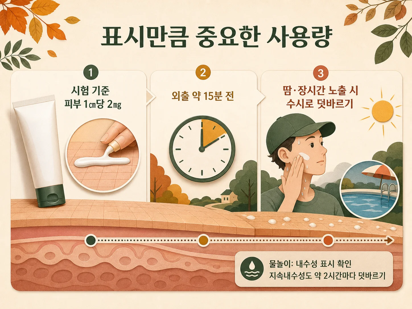 선크림 적정 사용량과 외출 전 도포 및 덧바르기 방법