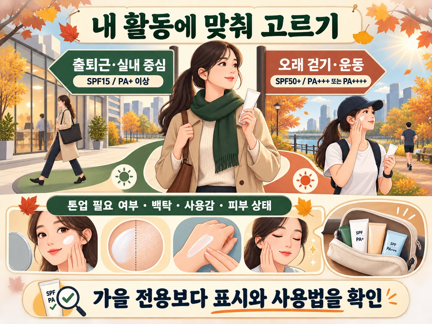 실내 생활과 야외활동별 가을 선크림 선택 기준