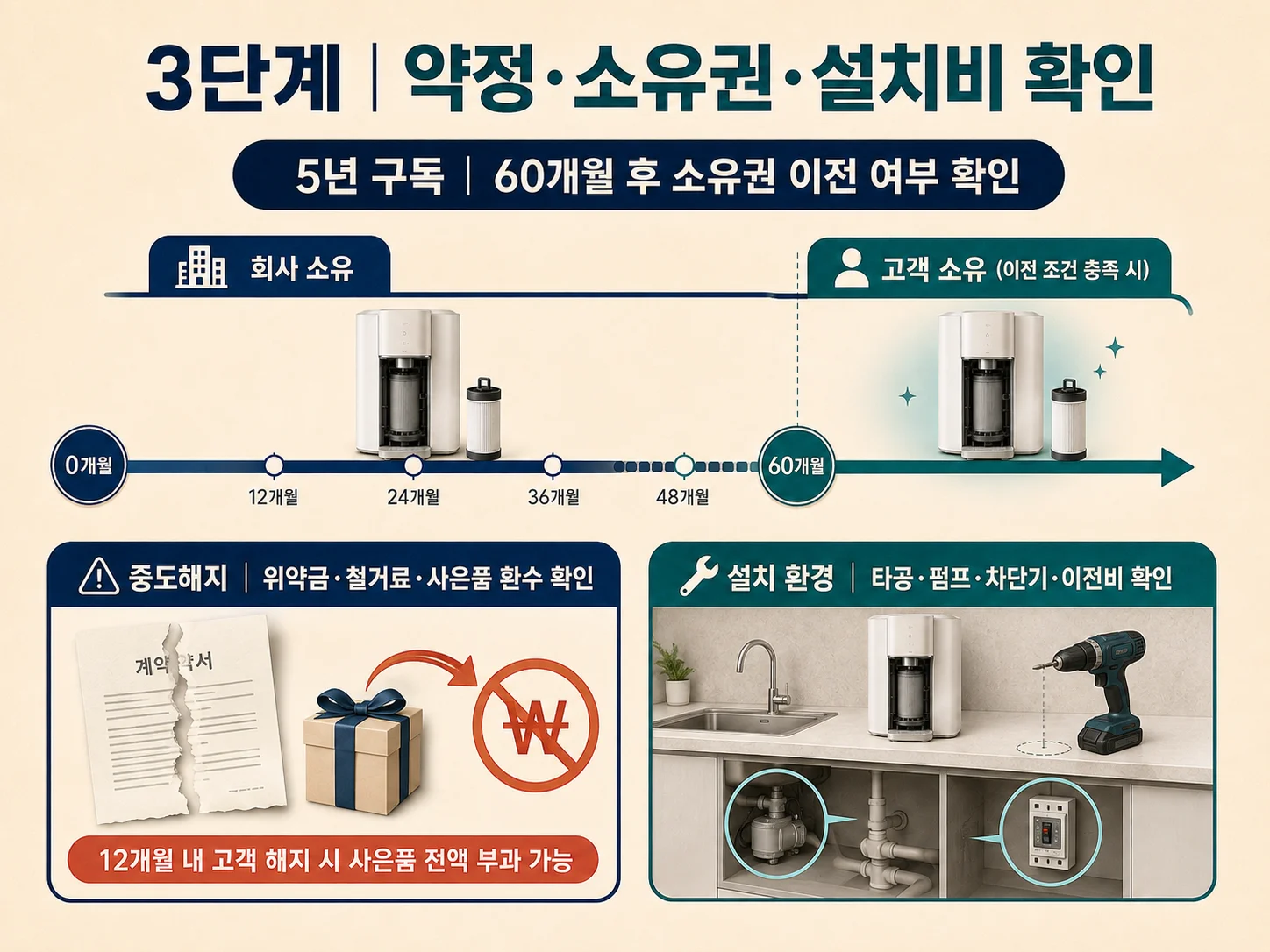 정수기 구독 약정과 설치비 및 소유권 조건 확인