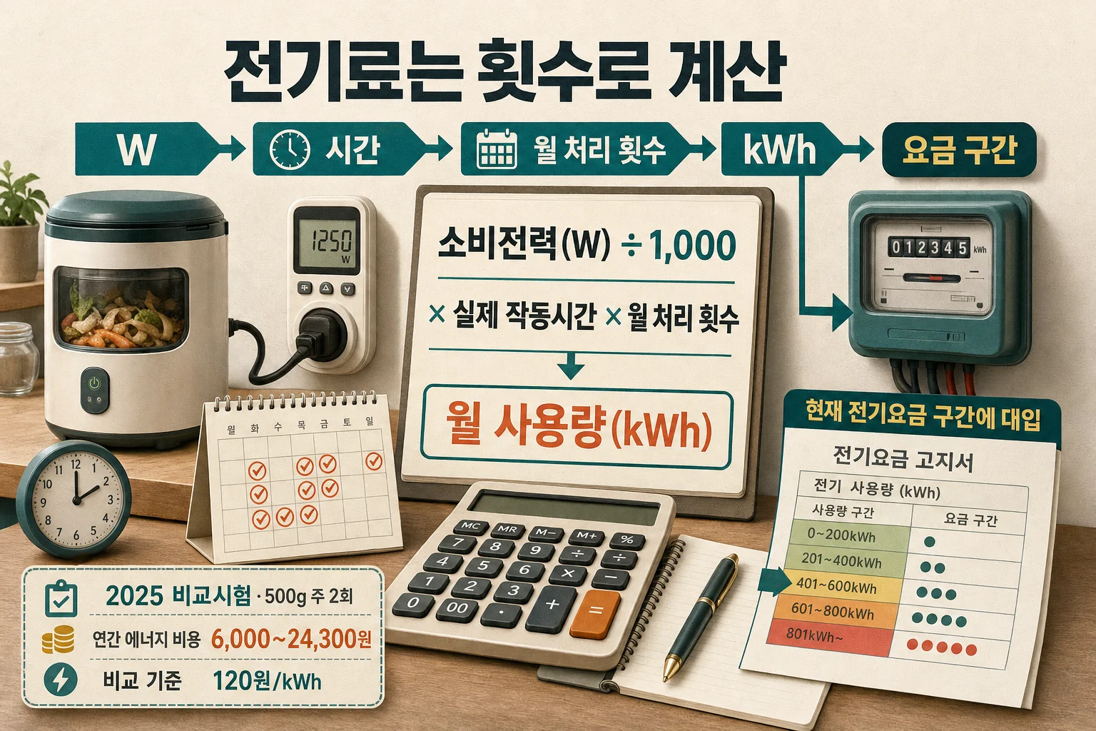 음식물처리기 소비전력과 처리 횟수로 계산하는 전기료