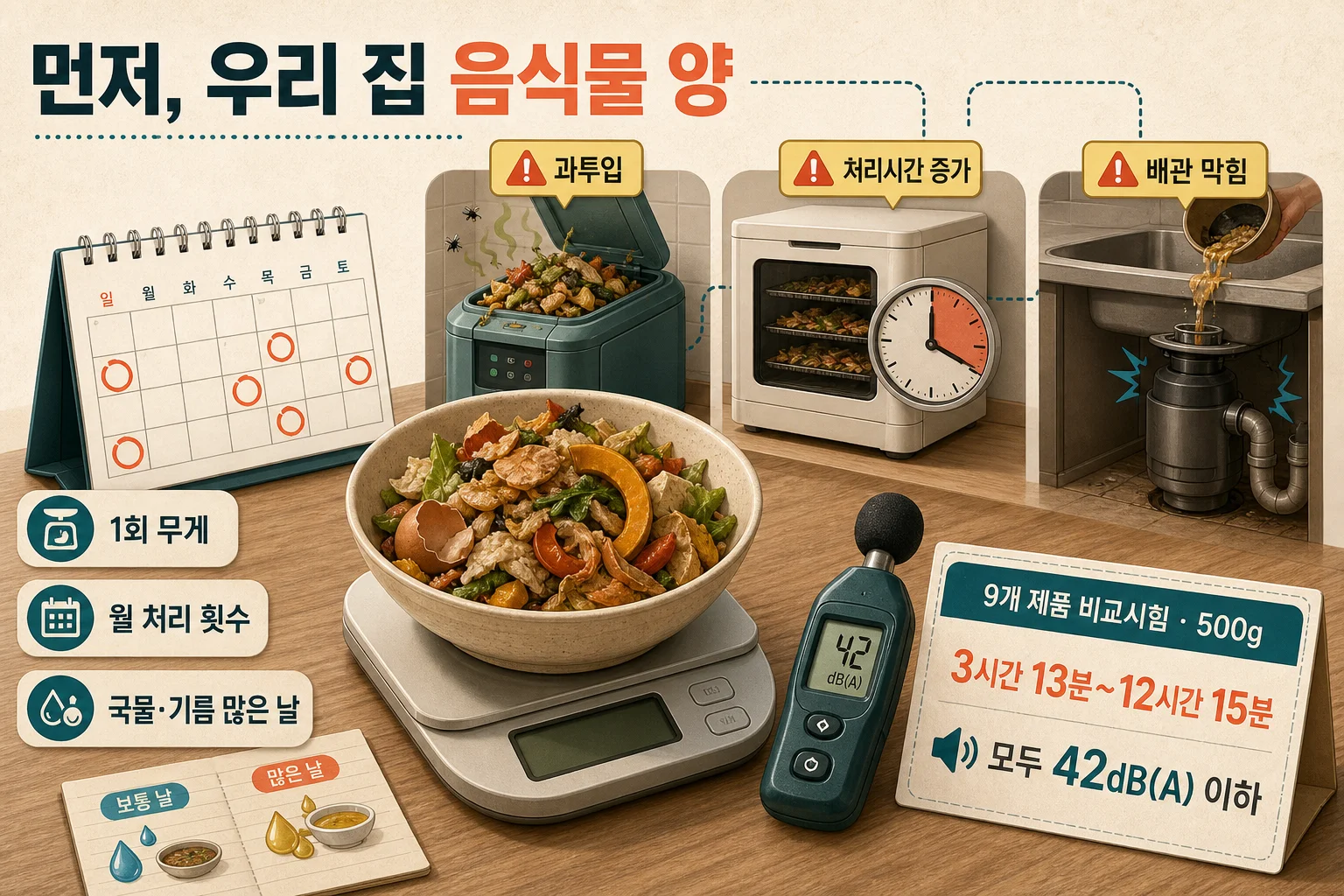 음식물처리기 음식물 양과 처리 횟수 측정 기준