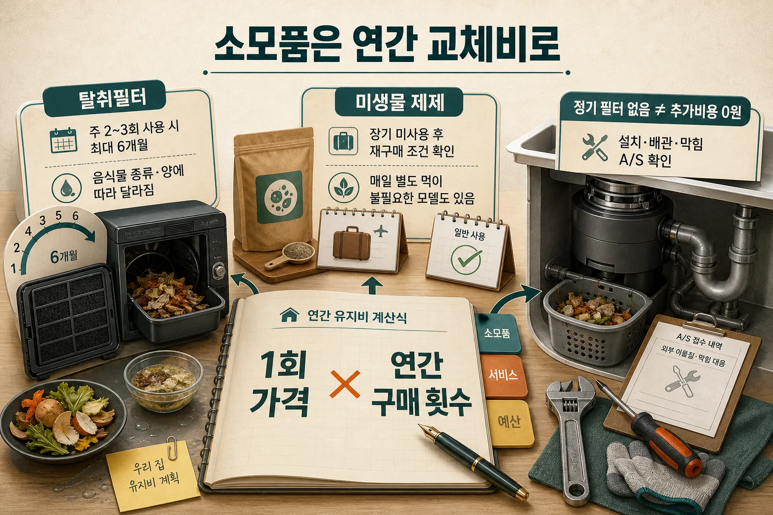 음식물처리기 필터·미생물 제제·A/S 소모품 비용 비교