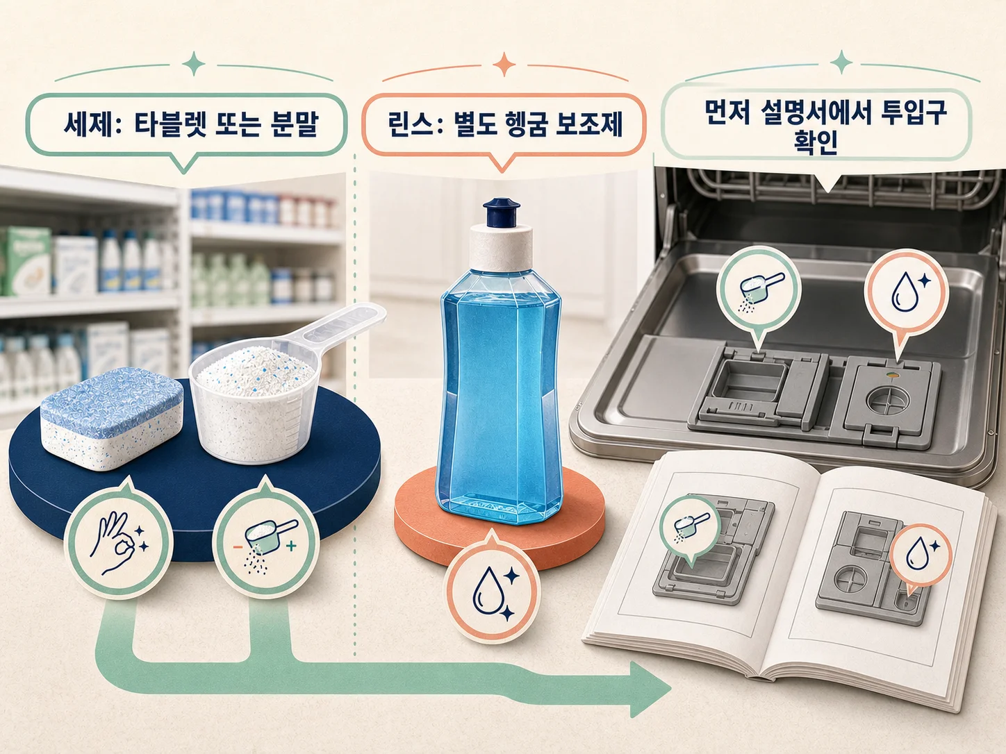 식기세척기 타블렛과 분말 세제의 투입 방식과 장단점 비교