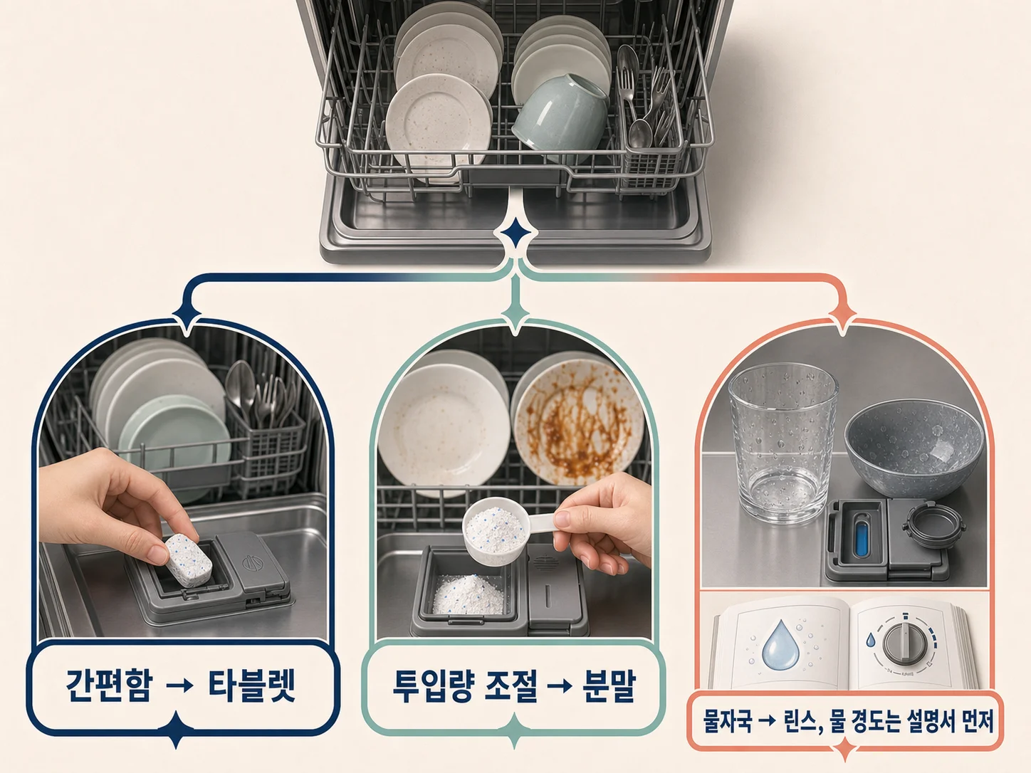 식기세척기 린스와 타블렛·분말 세제 선택 및 자주 묻는 질문