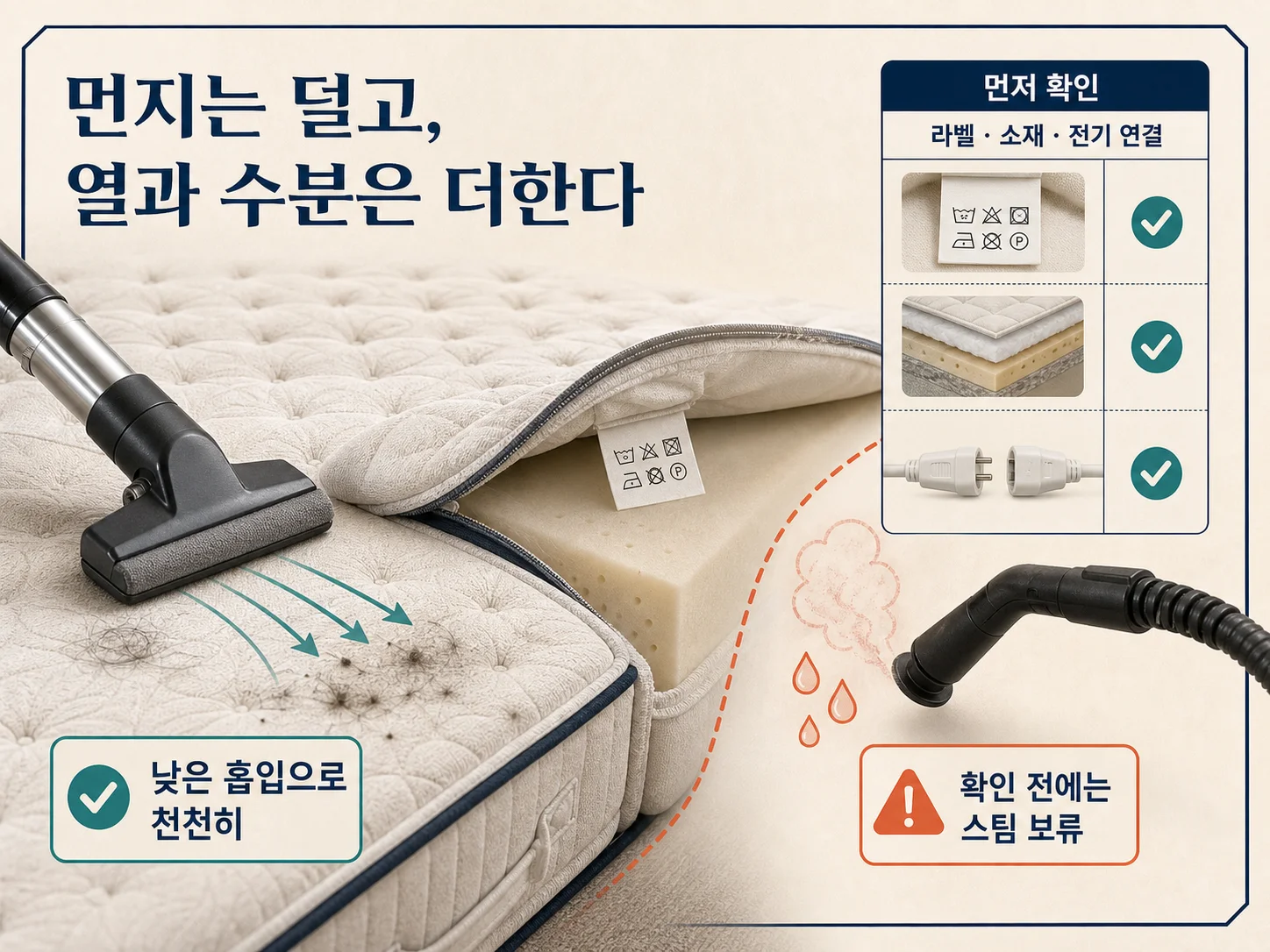 침구청소기와 스팀 청소의 차이 및 사용 전 확인 사항