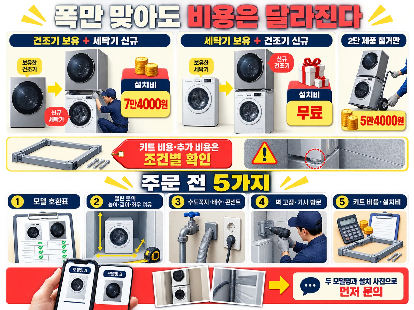 세탁기 건조기 직렬설치 키트 비용과 설치비 확인 기준