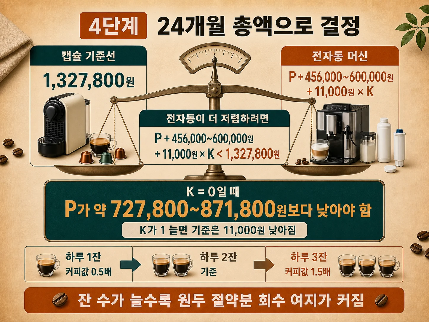 24개월 총액과 기기값 필터 가격 관리비를 반영한 커피머신 선택 기준