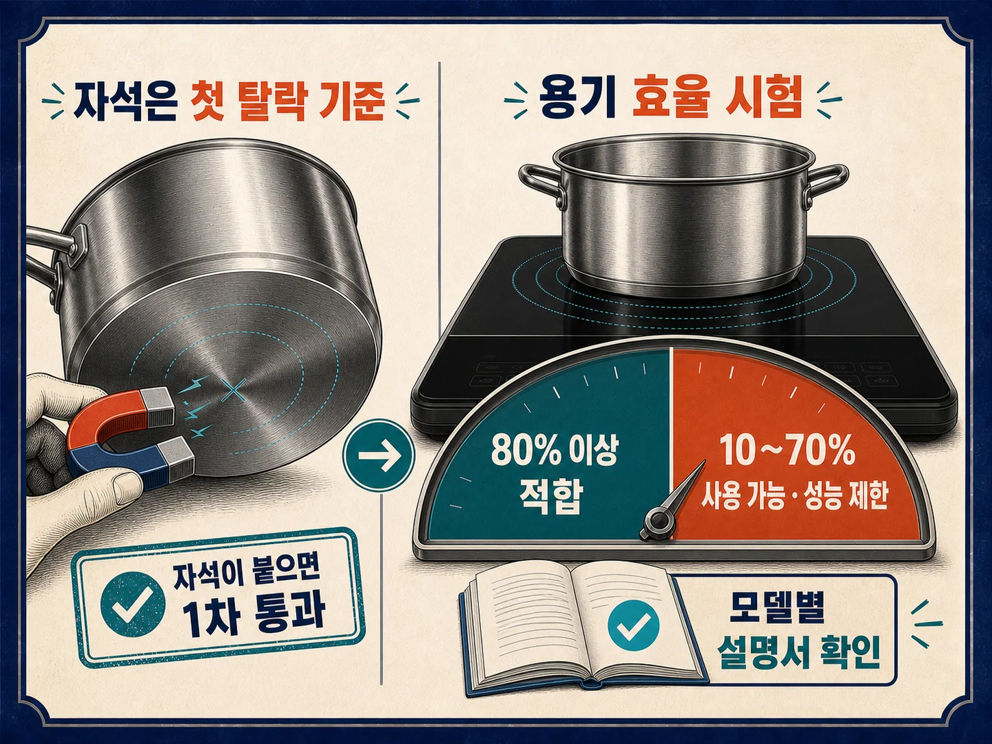 인덕션 냄비 바닥에 자석을 대어 호환성을 확인하는 방법