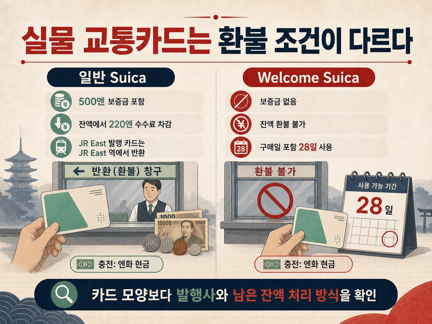 실물 Suica 보증금·환불 조건과 Welcome Suica 사용 기준