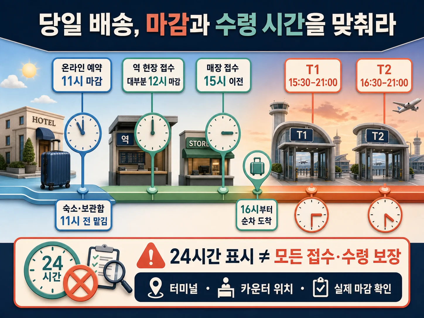 당일 수하물 배송 마감 시간과 인천공항 터미널 운영시간 확인