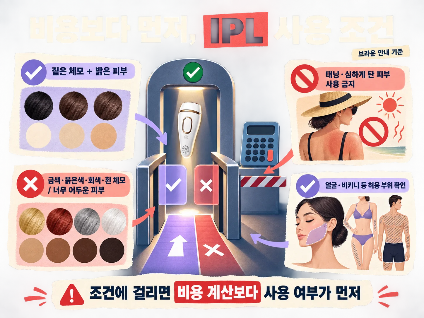 가정용 IPL 제모기의 피부톤 체모 색상 사용 가능 부위 확인